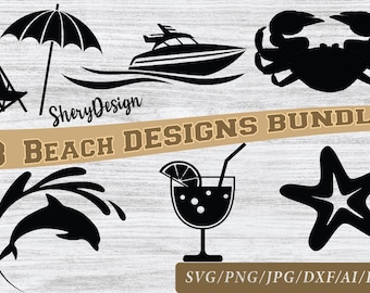 Beach Bundle SVG , Summer Svg, Beach Clipart, Summer cut files for Cricut, Beach Life Svg, Sea Svg, Cricut, Silhouette