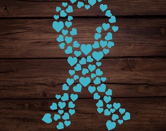 Cinta de corazón contra el cáncer de ovario SVG, cinta de concienciación sobre el cáncer de ovario SVG, cinta verde azulado, archivo svg para usar en Cricut Silhouette