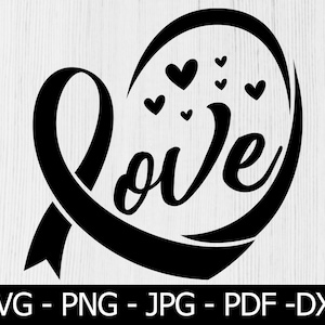 Feather Black Ribbon SVG, Skin Cancer Svg, Skin Cancer gift, Cancer Awareness Svg, Black Heart SVG, Black Ribbon Png, Cricut Silhouette