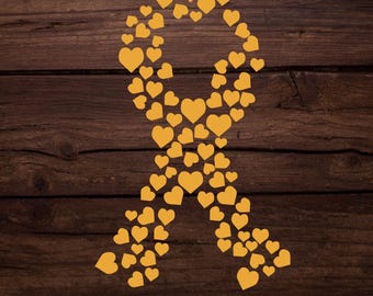 Cinta de corazón contra el cáncer infantil SVG, cinta de concienciación sobre el cáncer infantil SVG, cinta dorada, archivo svg para usar en Cricut Silhouette