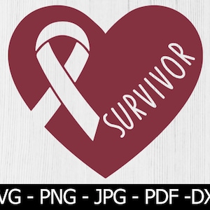 Cancer Survivor Heart SVG, Multiple myeloma svg, Multiple myeloma Clipart, Burgundy Ribbon svg, Survivor Ribbon Svg, File For Cricut