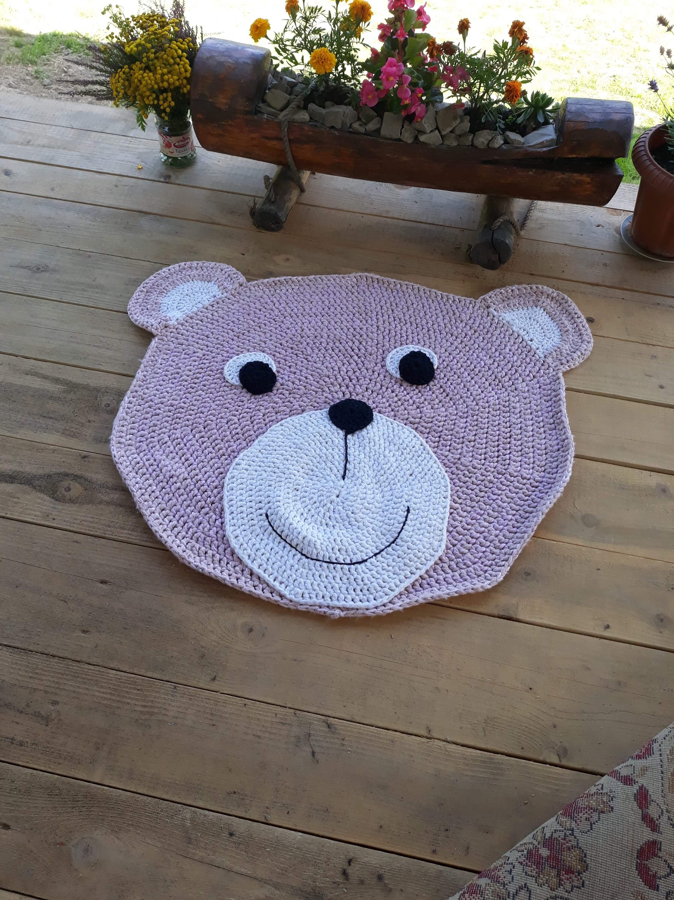 Bear rug Nursery Kids playmat carpet crotchet wool ZERO WASTE Etsy 日本