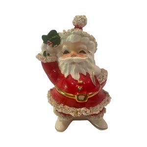 Vintage Napco Ceramic Santa Planter w/ Spaghetti Trim