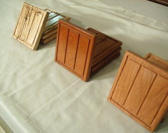 Handmade Wooden Cup Coasters: Red Oak, Maple, Cherry - Set of 4