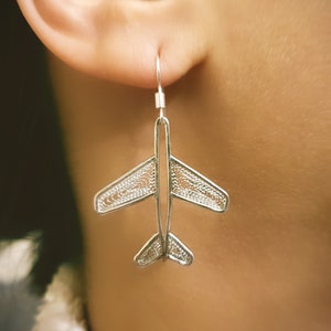 Silver aircraft filigree earrings, charm or pendant