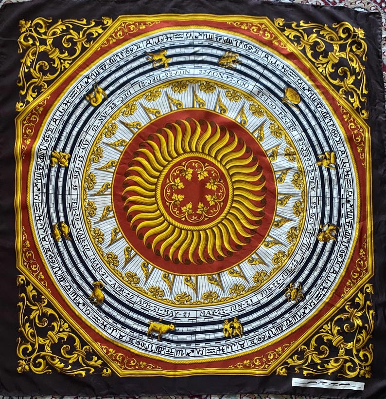 Vintage Erre Zodiac Silk Scarf Astrology Sun Design - Baroque Style 30 ...