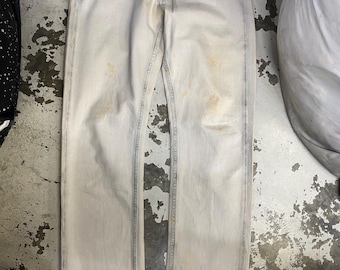 Jeans Stone Island Denims color avorio, Made in Italy, stile vintage effetto usurato, taglia 31, rari, minimal, firmati.