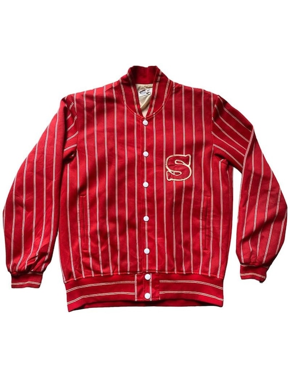 Vintage 90s Descente Striped Baseball Jacket Wome… - image 1