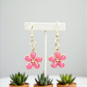 Peach Resin Flower Dangle Earrings: Lightweight Handmade Jewelry