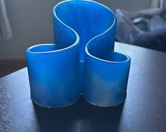 Resin organizer met 3 compartimenten: elegante opberger voor wastafel en bureau in wit en blauwmarmerafwerking