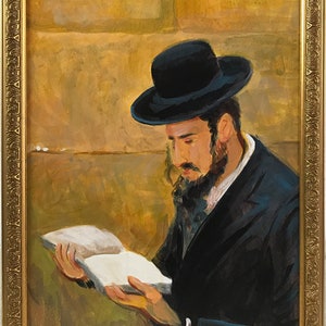 Western Wall Holy Land, Kote  Jerusalem Israel Jews Pray, Prayer Male portrait, Hand Made One of a Kind, Original Oil on canvas Painting