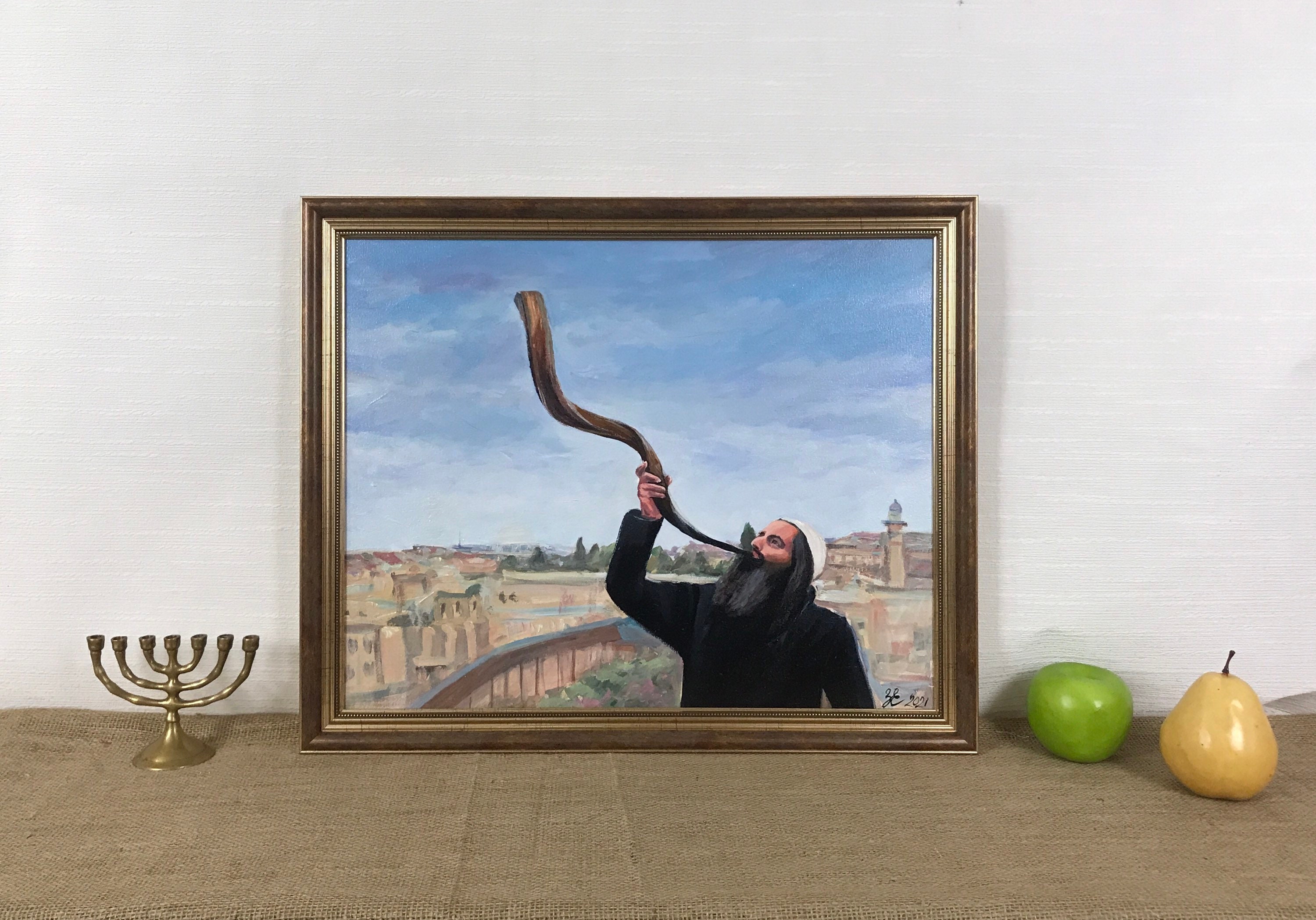 Original Acrylic Painting, Western Wall, Rosh Hashanah, Holy Land