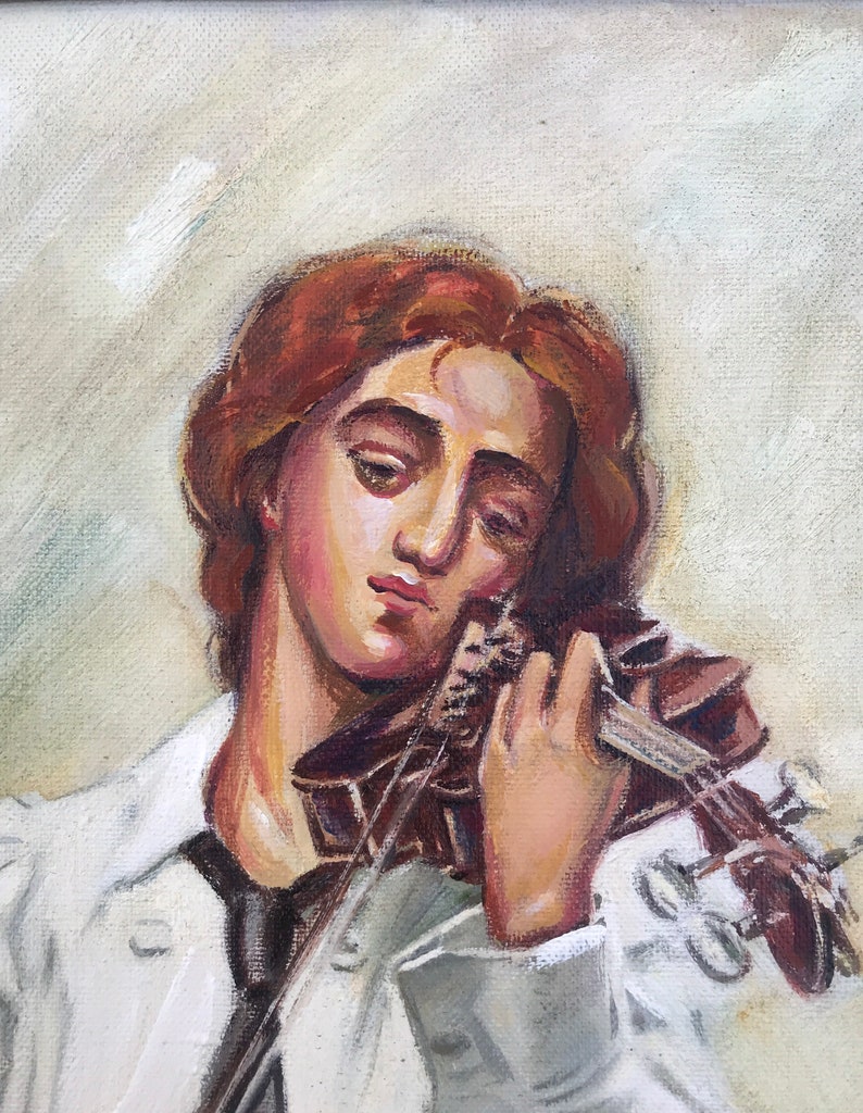 Portrait Hand Made Musician Original Oil on canvas Painting Jewish Man Jewish boy violinist One of a Kind