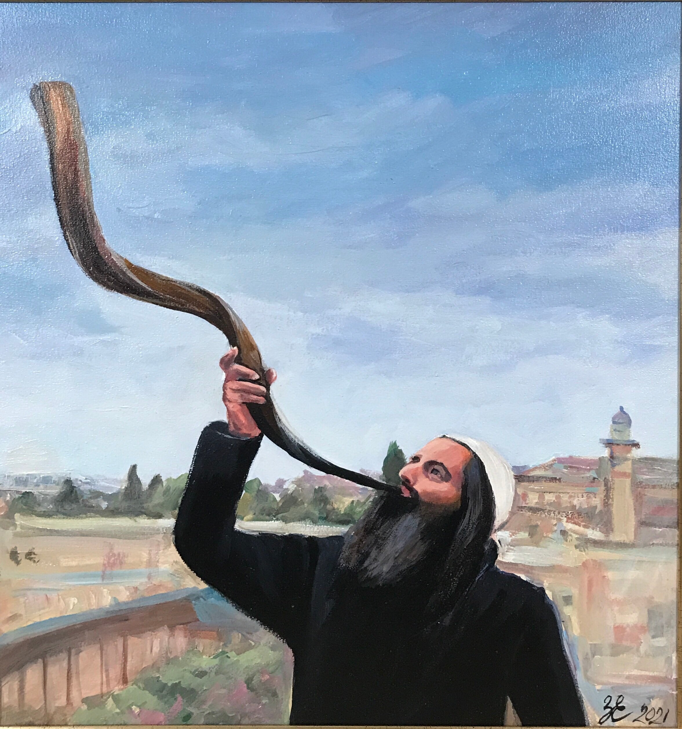 Original Acrylic Painting, Western Wall, Rosh Hashanah, Holy Land