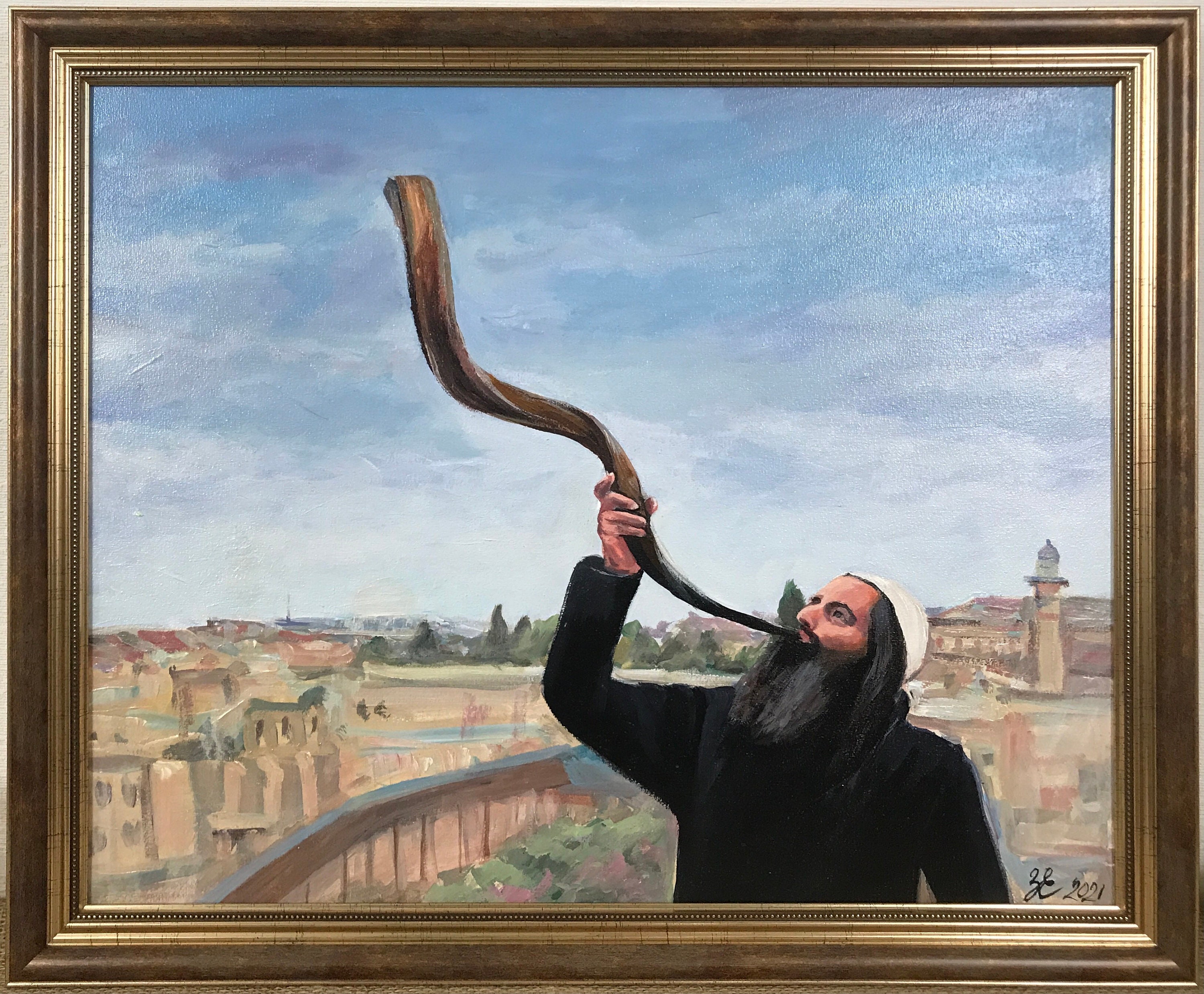 Original Acrylic Painting, Western Wall, Rosh Hashanah, Holy Land