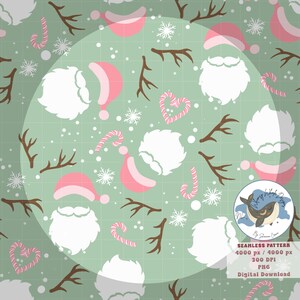 A Simple Christmas- Pink Santa Reindeer Seamless Pattern PNG Digital Papers Vinyl Fabric Surface Sublimation Scrapbooking Cutesy Design File