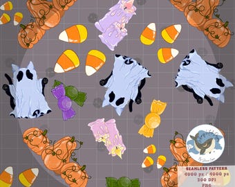 Candy Corn Cats Seamless Halloween– Cute Spooky Digital Paper, Candy Corn & Pumpkin Design PNG Digital Papers Vinyl Sublimation Pattern