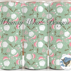A Simple Christmas – Skinny 20oz Tumbler Wrap Sublimation Straight Tumbler Wrap PNG Seamless Digital Wrap Cute Holiday Gift Pink Mint Santa