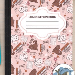 Kitten Lit- Cozy Book and Cat Themed Composition Notebook PNG Digital Papers Vinyl Fabric Surface Design File