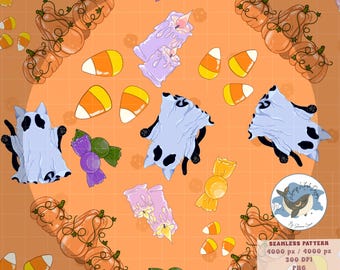 Candy Corn Cats Seamless Halloween – Cute Spooky Digital Paper, Candy Corn & Pumpkin Design PNG Digital Papers Vinyl Sublimation Pattern
