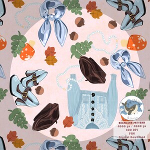 Falling for Coquette- Fashion Fall Seamless Pattern PNG Pressed Leaves Digital Papers Vinyl Fabric Surface Design File Autumn Design