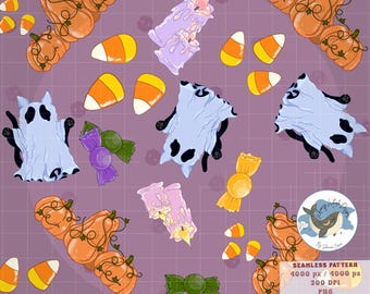 Candy Corn Cats Seamless Halloween – Cute Spooky Digital Paper, Candy Corn & Pumpkin Design PNG Digital Papers Vinyl Sublimation Pattern