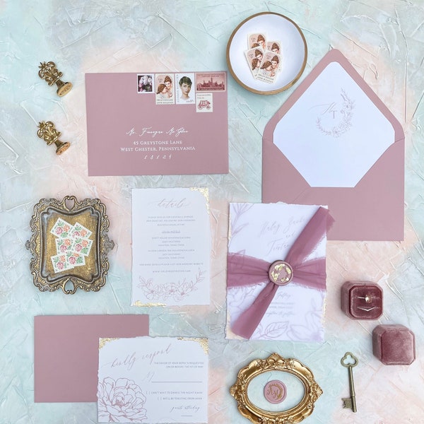 Calista Dusty Rose Wedding Invitation