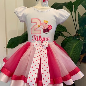 Pepa Birthday Tutu set, Pepa tutu Outfit, Smash Cake Birthday Tutu Outfit for Baby Girl, birthday party tutu dress