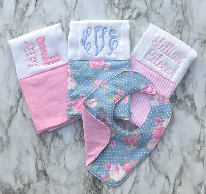 Burp Cloth Personalized Pink & Blue Burp Cloth Set for Baby Etsy