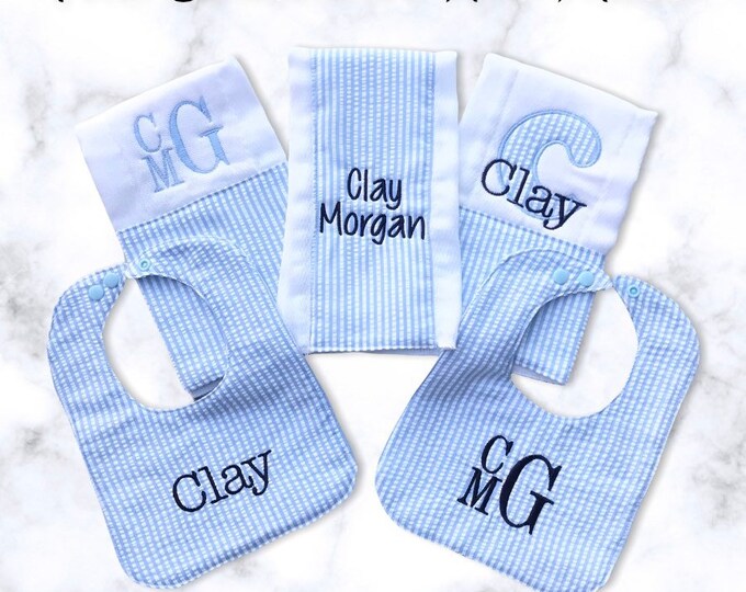 Burp Cloth and Bib Set Boy Burp Cloth Boy Personalized Blue Etsy