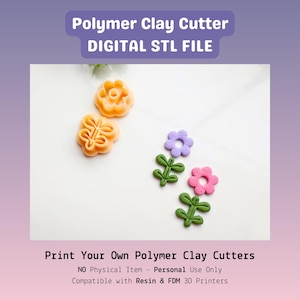 Daisy Clay Cutter STL File: Flower & Stem Earring Set (Digital Download)