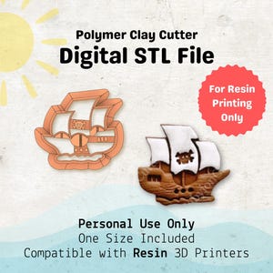Pirate Ship Clay Cutter STL File | 1.25 Inch Polymer Clay Earring Cutter | Resin 3D Printer Only | Detailed Ocean Theme Cutter