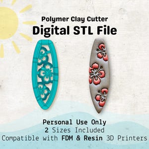 Hibiscus Surfboard Clay Cutter STL File | Line Embossing Style | 1.75 and 2.75 Inch Polymer Clay Cutter for FDM or Resin Printing