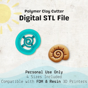 Snail Shell Clay Cutter STL File | 0.5 to 1.25 Inch Polymer Clay Stud and Earring Cutters | FDM & Resin 3D Print Files | Spiral Ocean Design