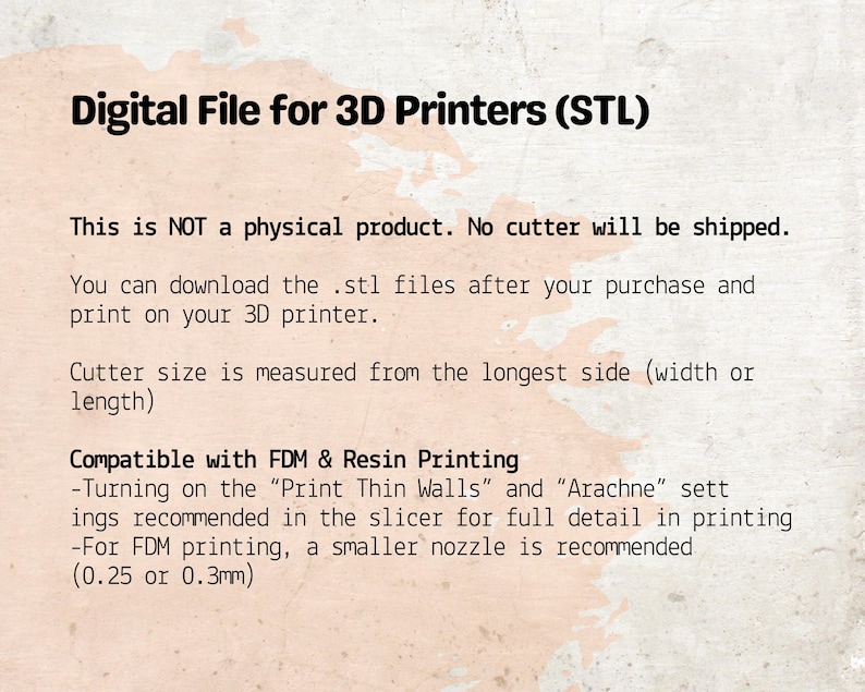 Puede incluir: Texto sobre un fondo beige: "Archivo digital para impresoras 3D (STL)". Se indica que no es un producto f&iacute;sico, sino un archivo descargable. Se ofrecen recomendaciones de impresi&oacute;n, incluyendo configuraciones.