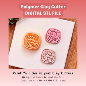 Tulip Tile Polymer Clay Cutter STL File, Modern Floral 3D Print Digital Download