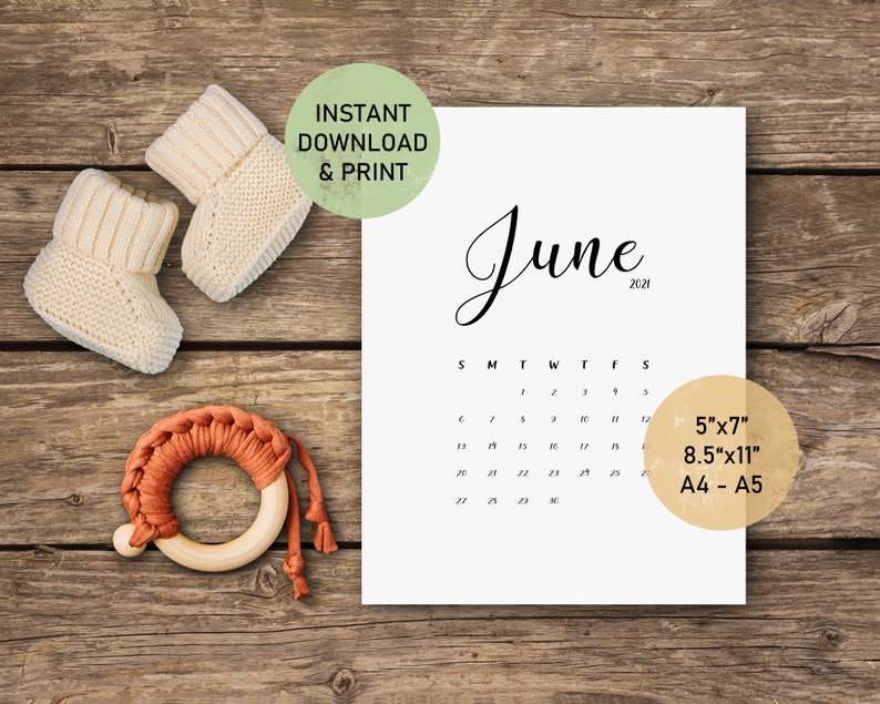 June 2021 Pregnancy Announcement Calendar Printable Monthly Etsy