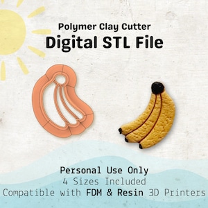 Banana Clay Cutter STL File | 0.75, 1, 1.25, 1.5 Inch Polymer Clay Earring Cutters | FDM & Resin 3D Print Files | Fruit Bunch Clay Cutter
