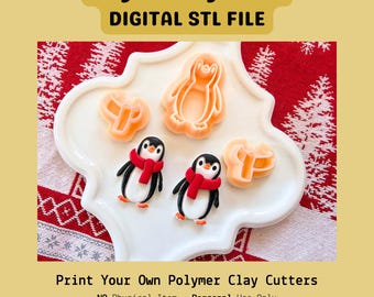 Penguin & Scarf Clay Cutter STL File · 1.25 in Digital Download for Polymer Clay