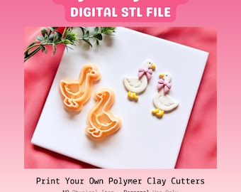 Goose and Bow Polymer Clay Cutter STL File, Valentines Animal 3D Print Digital Download