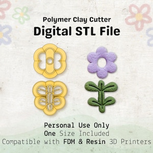 Daisy Duo Clay Cutter STL File | Cute Flower and Stem Polymer Clay Earring Cutter Set | 1.5 Inch Size | FDM & Resin 3D Print File