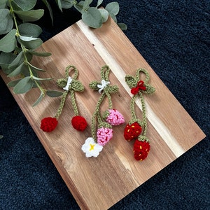 Crochet charm/ bag charm/ strawberry charm/ Crochet strawberry/ crochet cherry/ fruit charm/ charms/ crochet accessories/ bag accessories