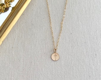Small cross necklace-hand stamped gold filled necklace.
