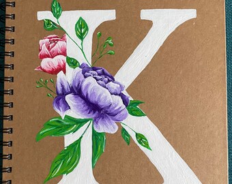 Hand Painted Flower Initial Notebook Journal