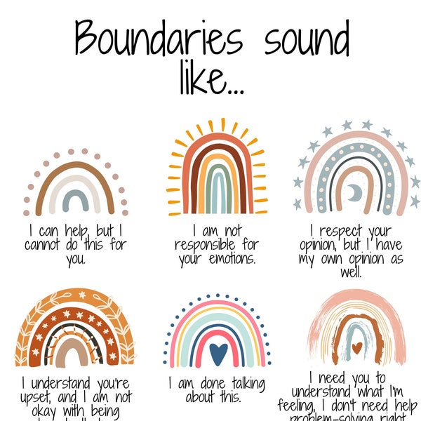 Boundaries Sound Like... Boho Rainbow Classroom/Office Poster PDF Print