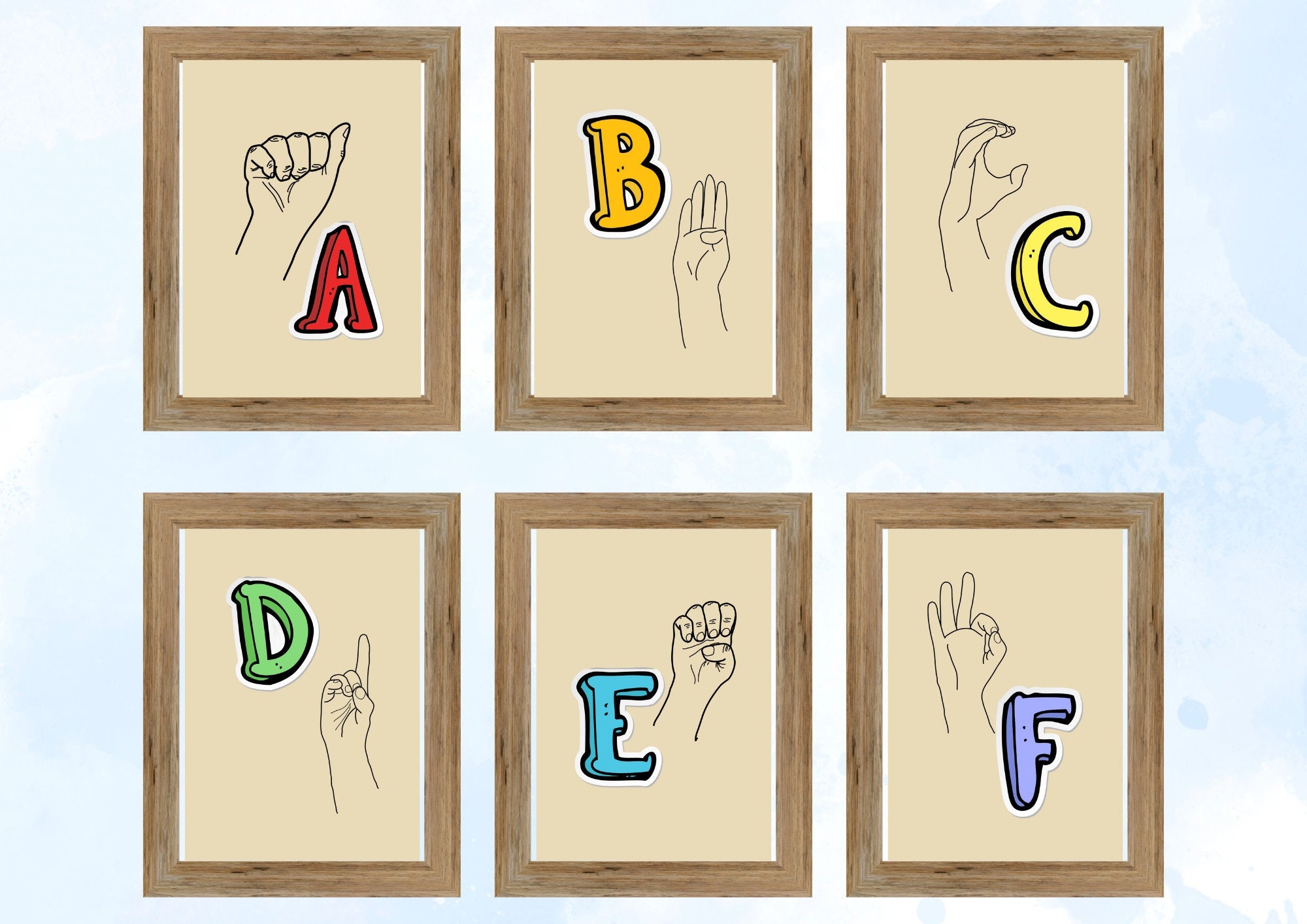 ASL Alphabet Printable Posters 8.5x11 Classroom Nursery Decor Instant
