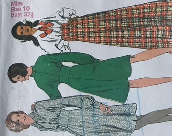Vintage 1972 Simplicity Sewing Pattern Dress Dolman sleeves, maxi dress, waistband, collar variations size 10 32.5&quot;Bust