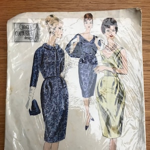 V rare Vogue Couturier Design 199 Sewing Pattern; 1959; Size 18 (38" Bust). One-Piece Dress and Jacket. FF