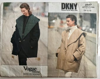 Rare Vintage Vogue sewing pattern, 2547; 1990. American Designer Donna Karan DKNY; Coat