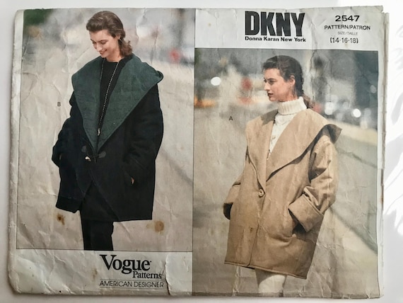 Rare Vintage Vogue sewing pattern, 2547; 1990. American Designer Donna Karan DKNY; Coat